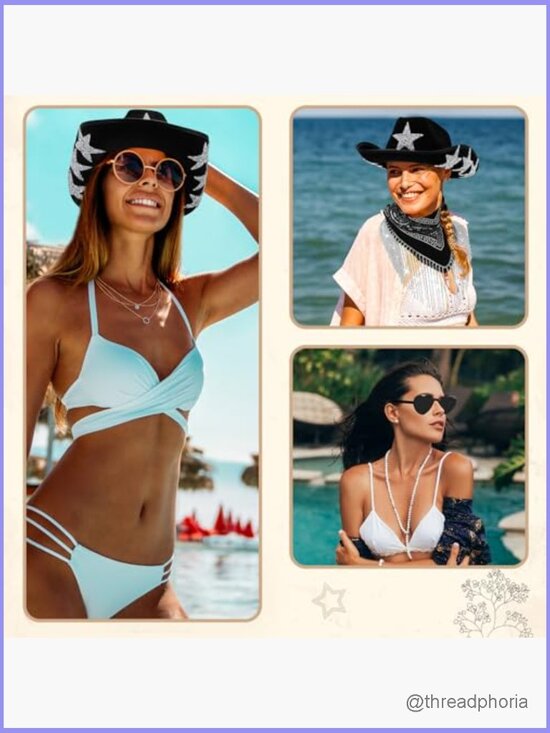 3 Pc Rhinestone Star Cowboy Hat Heart Sunglasses Fringe Bandana Set Cosplay main image 6
